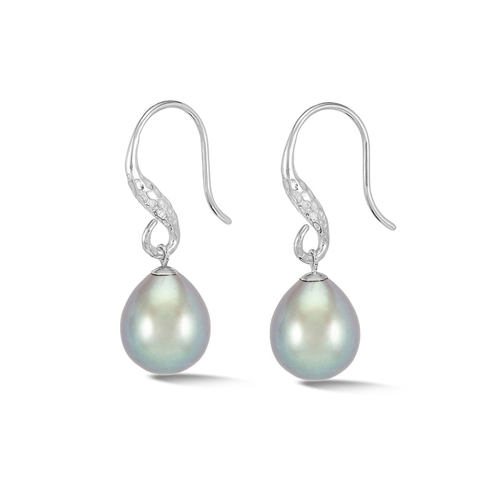 dower & hall 12mm Oval Dove Grey Freshwater Pearl Drop Earrings