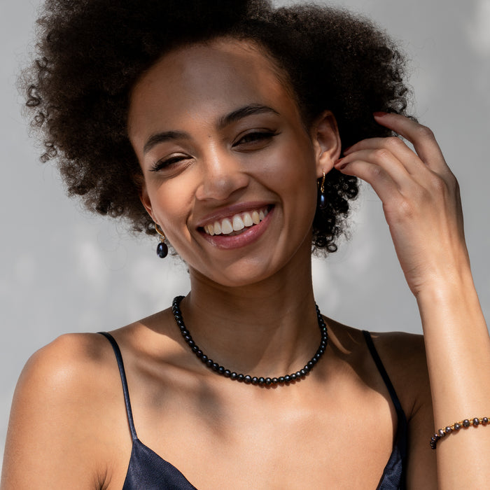 Dower & Hall 12mm Oval Peacock Freshwater Pearl Drop Earrings