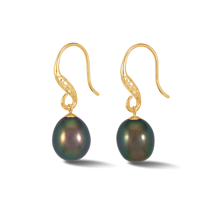 Dower & Hall 12mm Oval Peacock Freshwater Pearl Drop Earrings