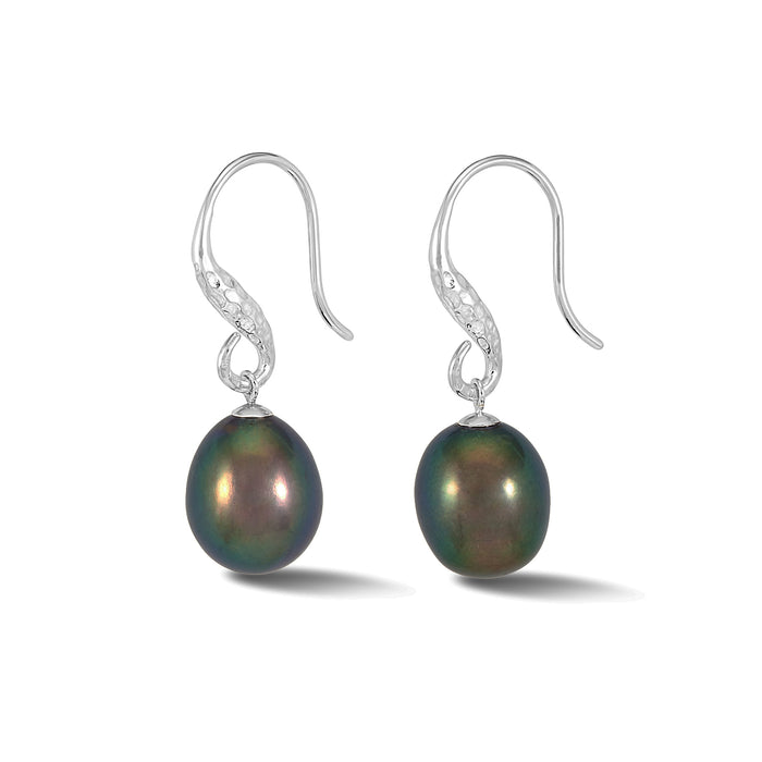 dower & hall 12mm Oval Peacock Freshwater Pearl Drop Earrings
