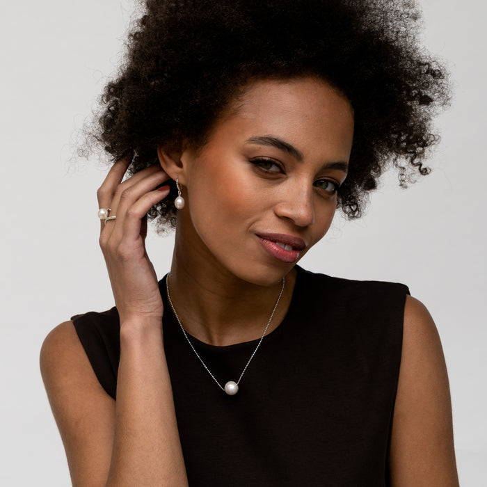 Dower & Hall 12mm Oval White Freshwater Pearl Drop Earrings