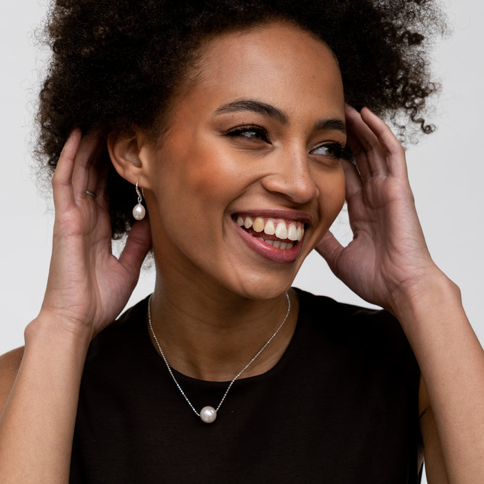 Dower & Hall 12mm Oval White Freshwater Pearl Drop Earrings