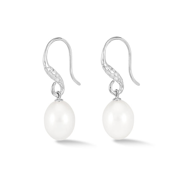 dower & hall 12mm Oval White Freshwater Pearl Drop Earrings
