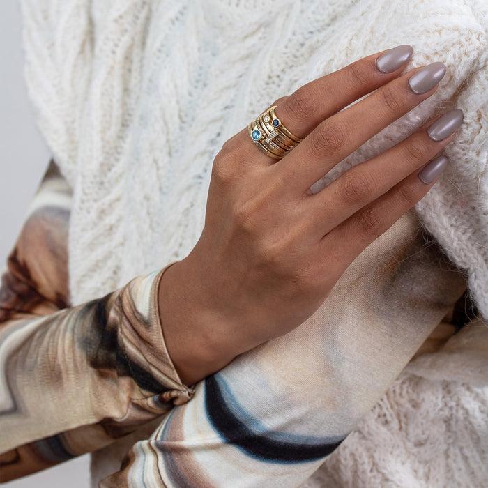 Dower & Hall 14k Diamond Trio Hammered Narrative Ring