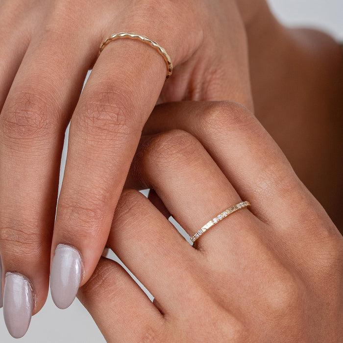 Dower & Hall 14k Fine Diamond Set Hammered Narrative Ring