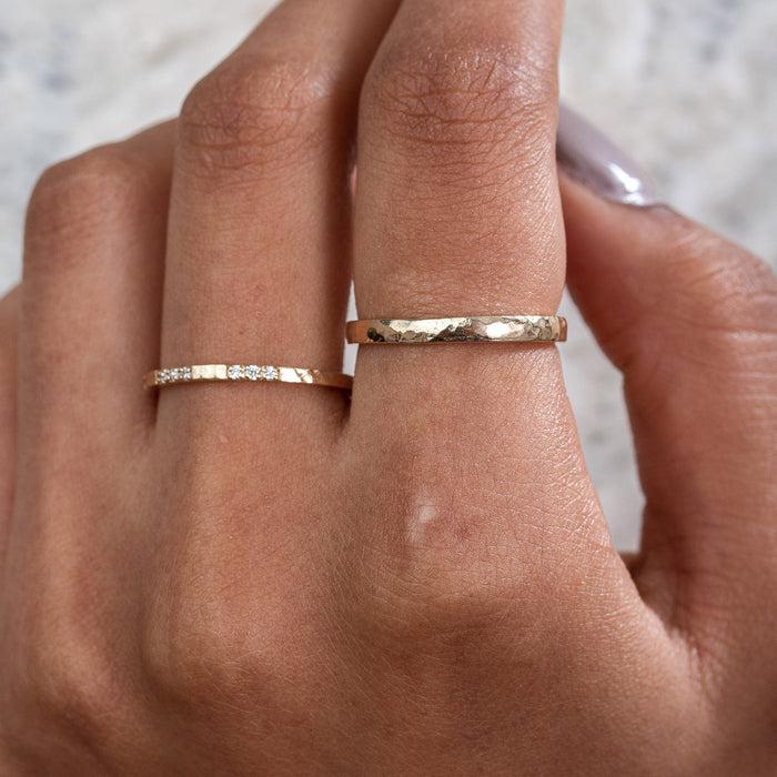 Dower & Hall 14k Fine Diamond Set Hammered Narrative Ring