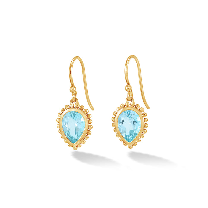 dower & hall 14k Gold Anemone Large Teardrop Earrings with Blue Topaz