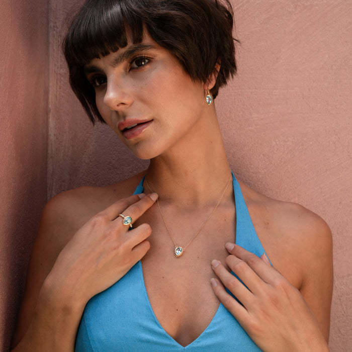 Dower & Hall 14k Gold Anemone Large Teardrop Pendant With Blue Topaz