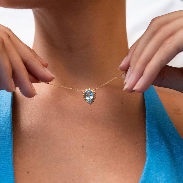 Dower & Hall 14k Gold Anemone Large Teardrop Pendant With Blue Topaz