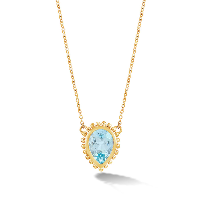 dower & hall 14k Gold Anemone Large Teardrop Pendant with Blue Topaz