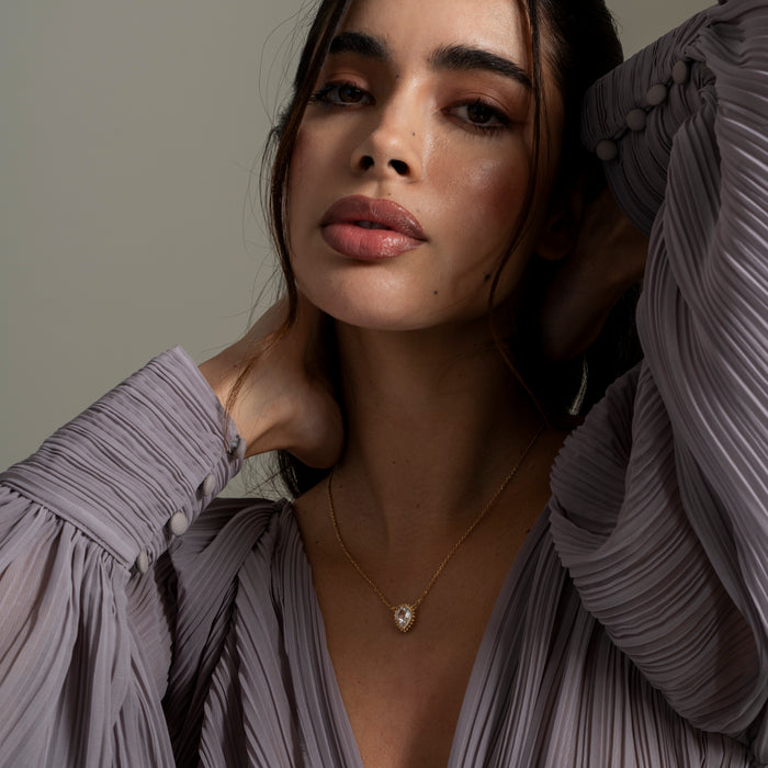 Dower & Hall 14k Gold Anemone Large Teardrop Pendant With White Topaz