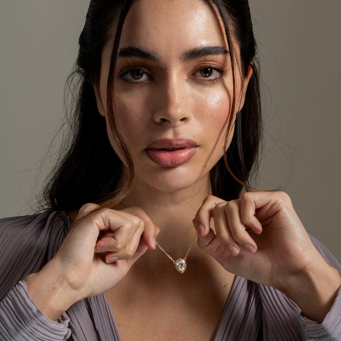 Dower & Hall 14k Gold Anemone Large Teardrop Pendant With White Topaz