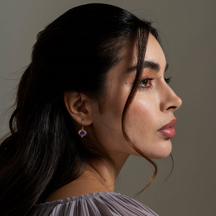 Dower & Hall 14k Gold Anemone Oval Drop Earrings With Amethyst & Diamond