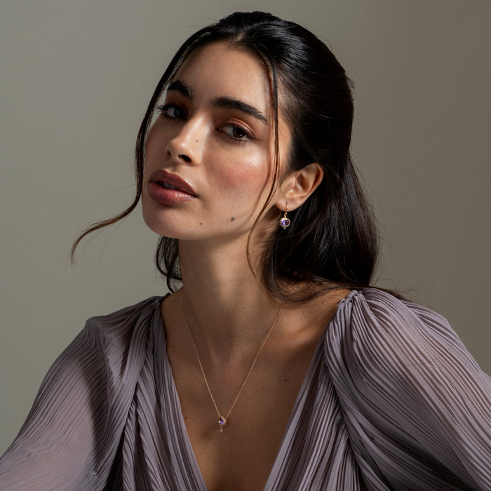 Dower & Hall 14k Gold Anemone Oval Drop Earrings With Amethyst & Diamond