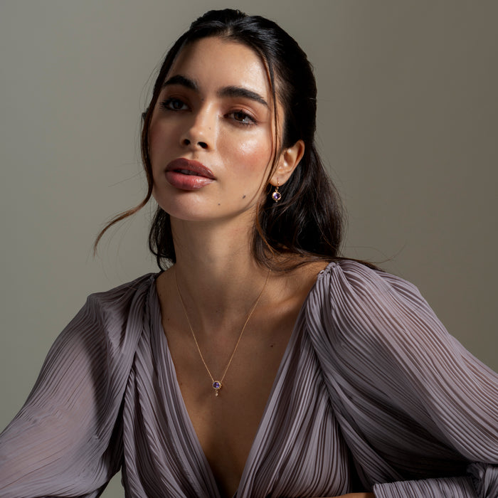 Dower & Hall 14k Gold Anemone Oval Drop Earrings With Amethyst & Diamond