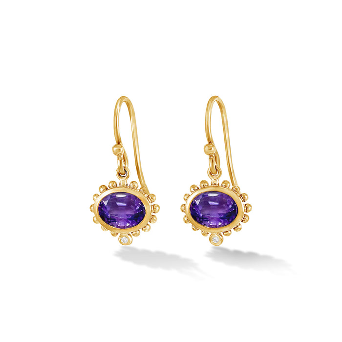 dower & hall 14k Gold Anemone Oval Drop Earrings with Amethyst & Diamond