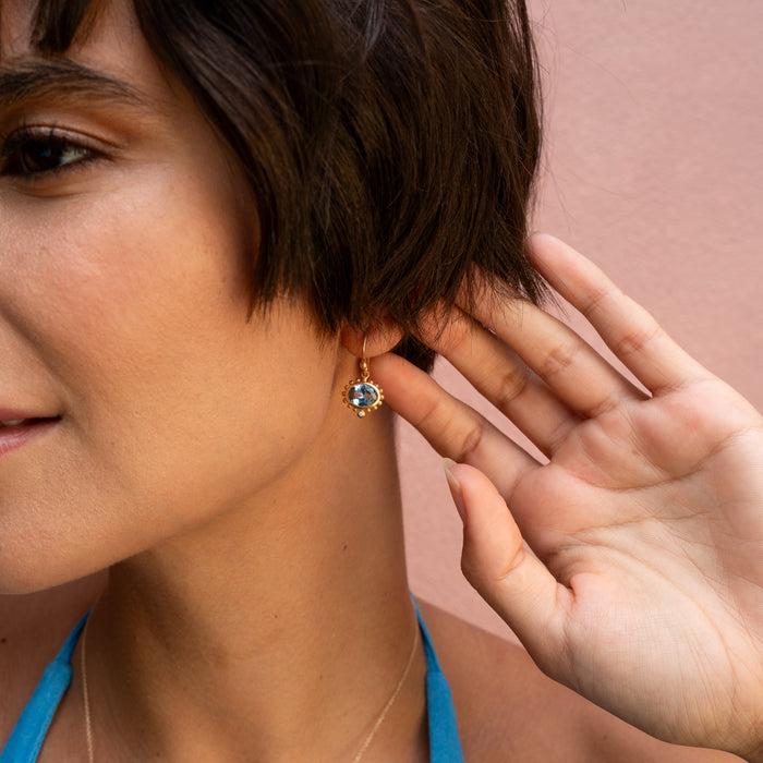 Dower & Hall 14k Gold Anemone Oval Drop Earrings With Blue Topaz & Diamond