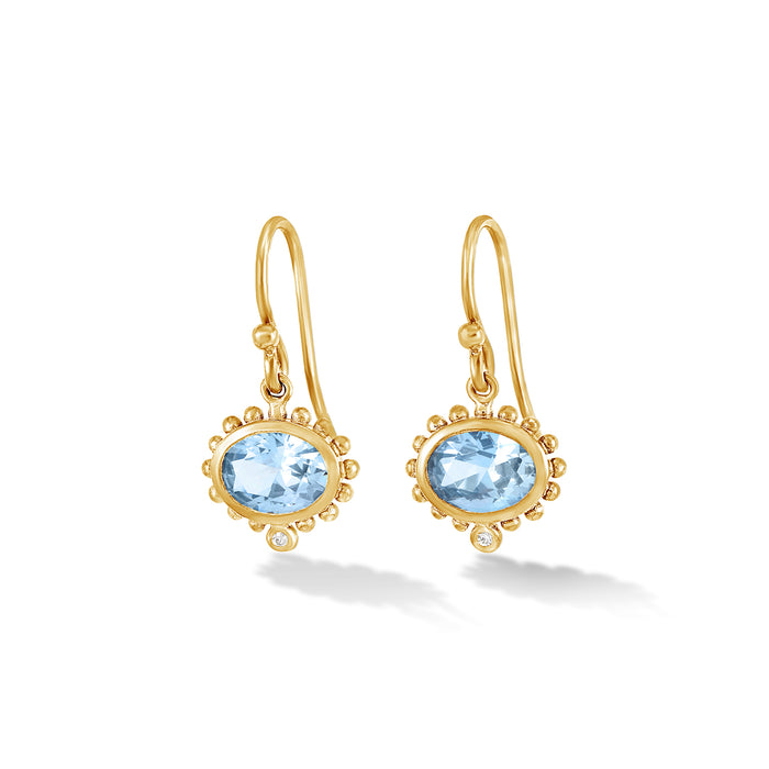 dower & hall 14k Gold Anemone Oval Drop Earrings with Blue Topaz & Diamond