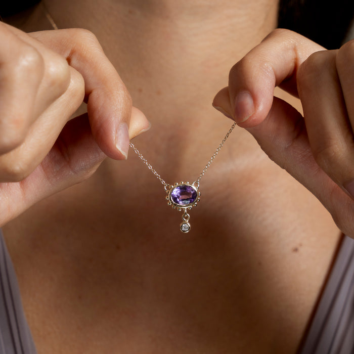 Dower & Hall 14k Gold Anemone Pendant With Amethyst & Diamond