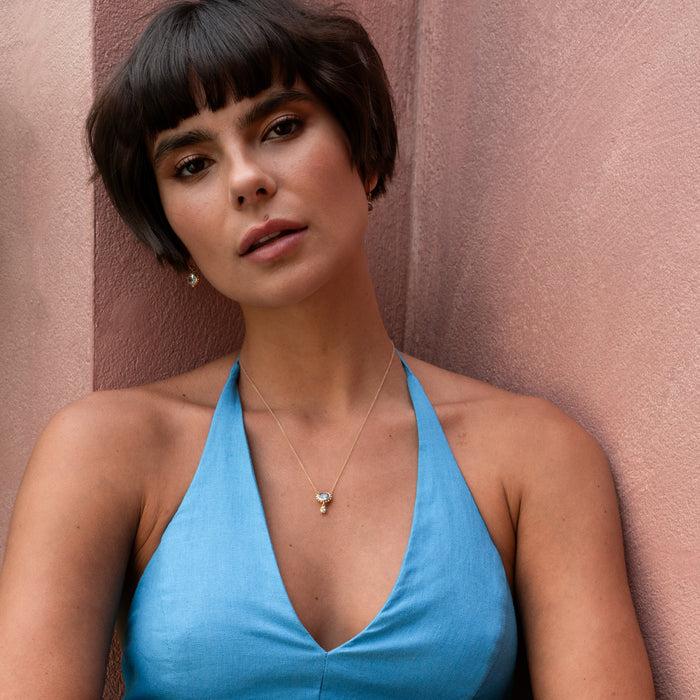 Dower & Hall 14k Gold Anemone Pendant With Blue Topaz & Diamond