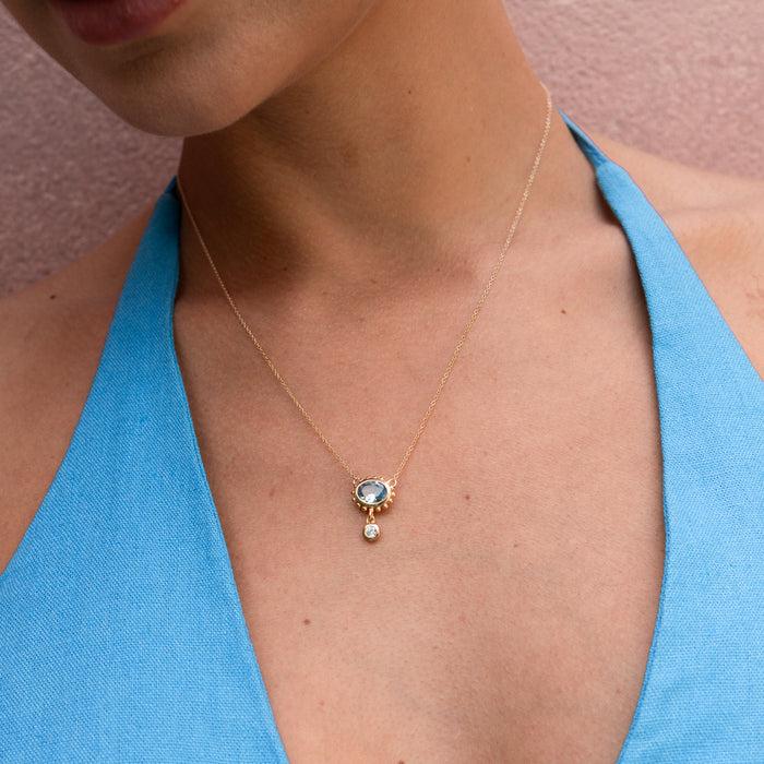 Dower & Hall 14k Gold Anemone Pendant With Blue Topaz & Diamond