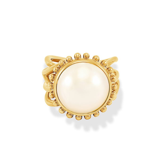 Dower & Hall 14k Gold Anemone Ring With Large Mabe Pearl