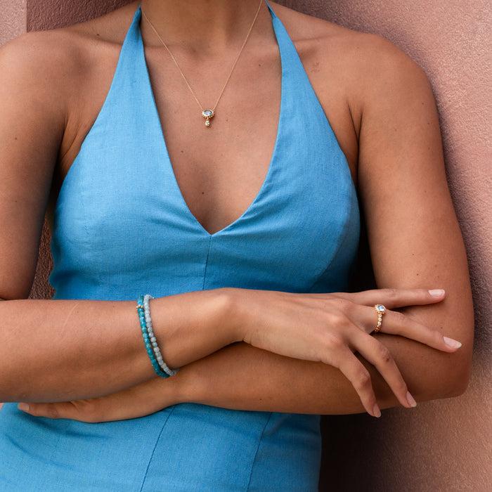 Dower & Hall 14k Gold Anemone Ring With Round Blue Topaz