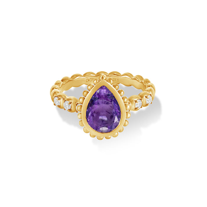 Dower & Hall 14k Gold Anemone Teardrop Ring With Amethyst