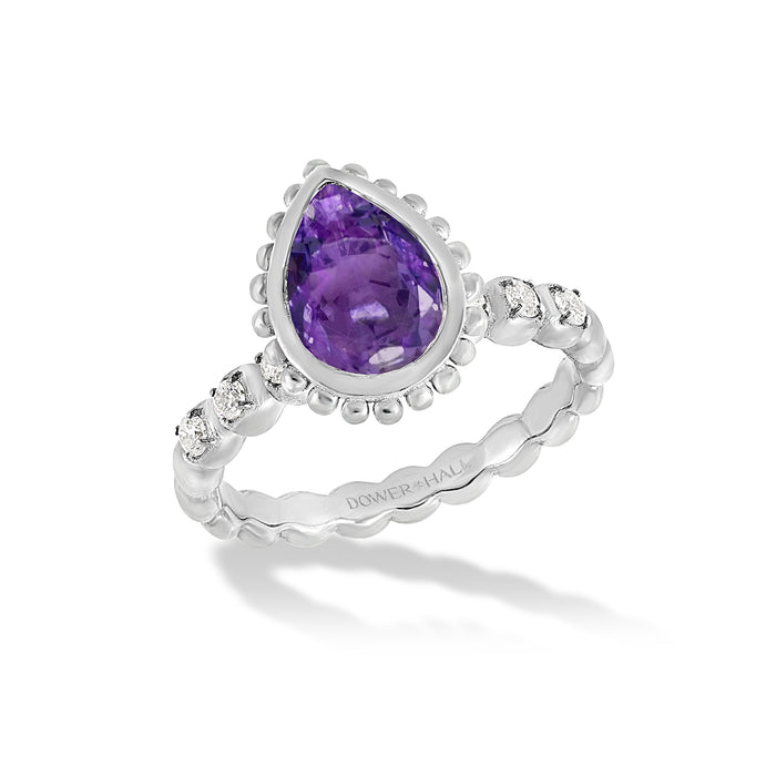 Dower & Hall 14k Gold Anemone Teardrop Ring With Amethyst