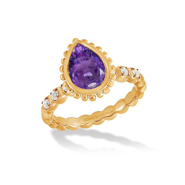 dower & hall 14k Gold Anemone Teardrop Ring with Amethyst