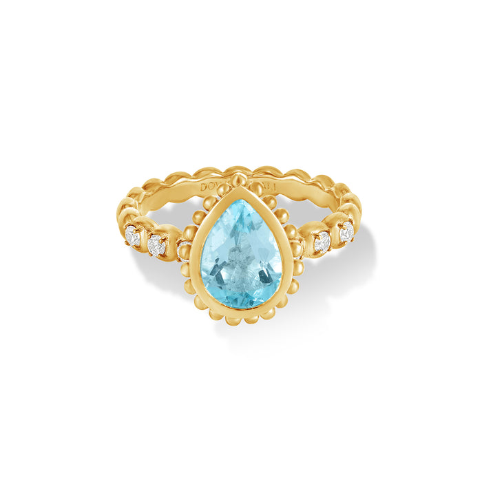 Dower & Hall 14k Gold Anemone Teardrop Ring With Blue Topaz
