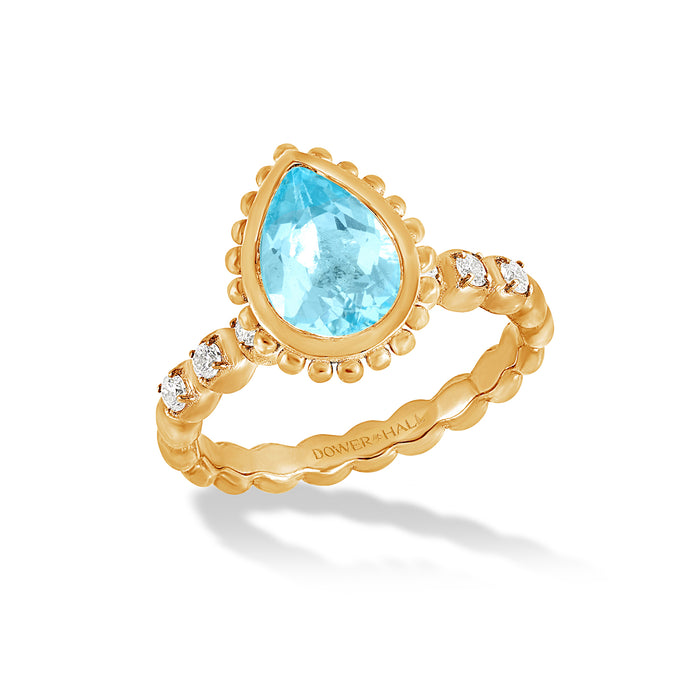 dower & hall 14k Gold Anemone Teardrop Ring with Blue Topaz