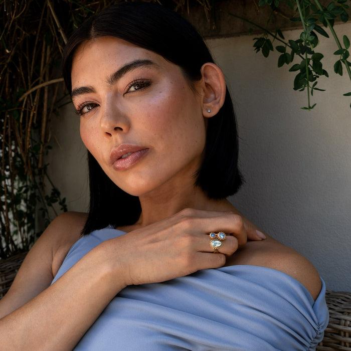 Dower & Hall 14k Gold Anemone Trio Ring With Blue Topaz