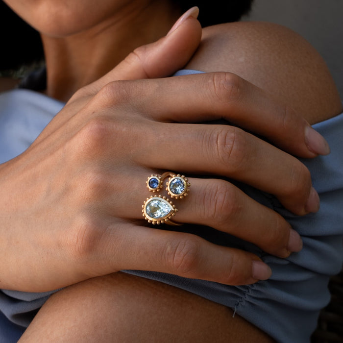 Dower & Hall 14k Gold Anemone Trio Ring With Blue Topaz