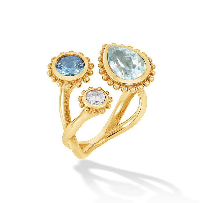 dower & hall 14k Gold Anemone Trio Ring with Blue Topaz