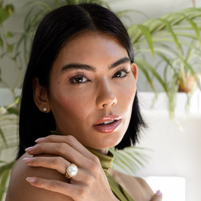 Dower & Hall 14k Gold Anemone Waterfall Ring With Mabe Pearl