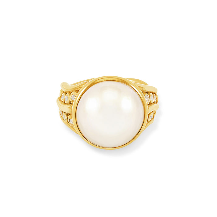 Dower & Hall 14k Gold Anemone Waterfall Ring With Mabe Pearl