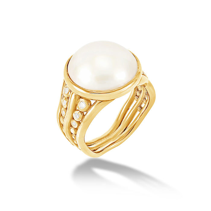 dower & hall 14k Gold Anemone Waterfall Ring with Mabe Pearl