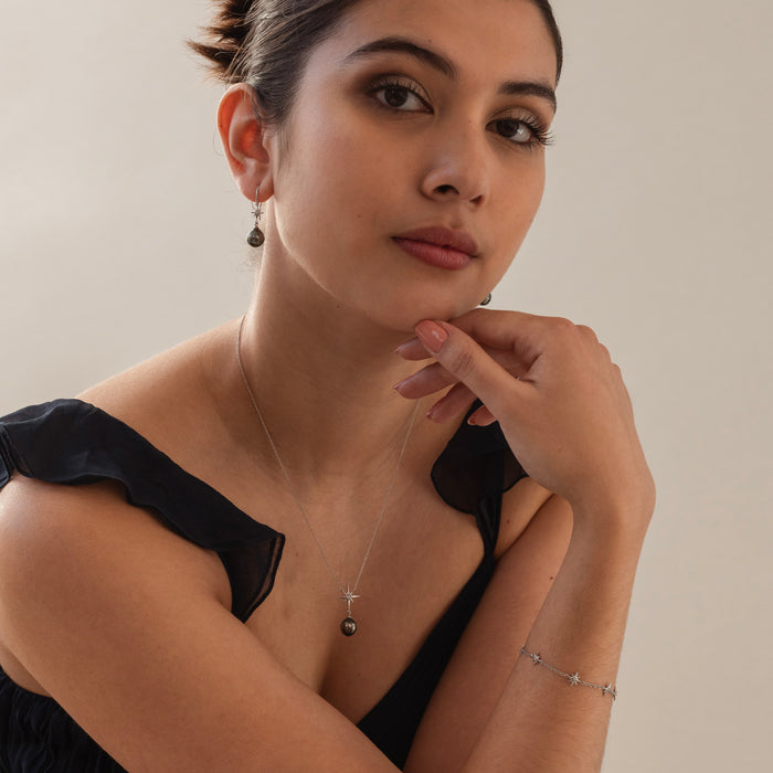 Dower & Hall 14k Gold & Diamond North Star Ear-Drops With Tahitian Pearl