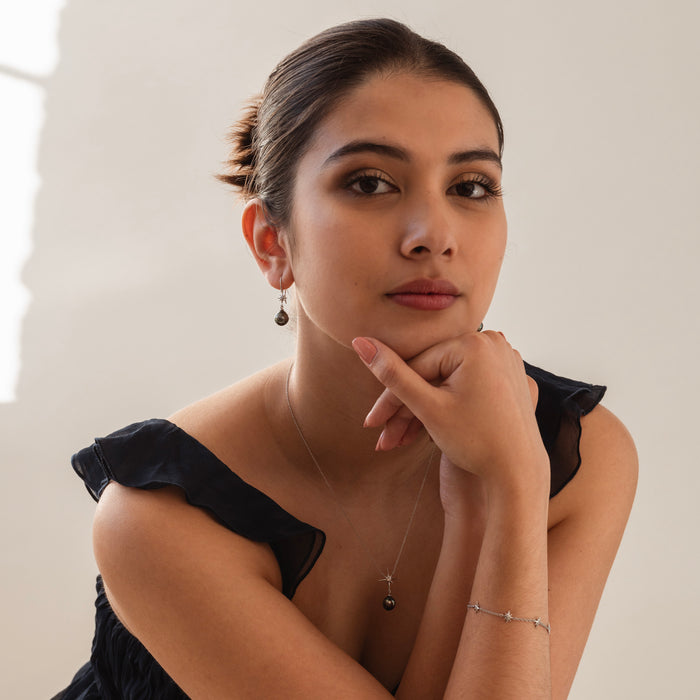 Dower & Hall 14k Gold & Diamond North Star Ear-Drops With Tahitian Pearl