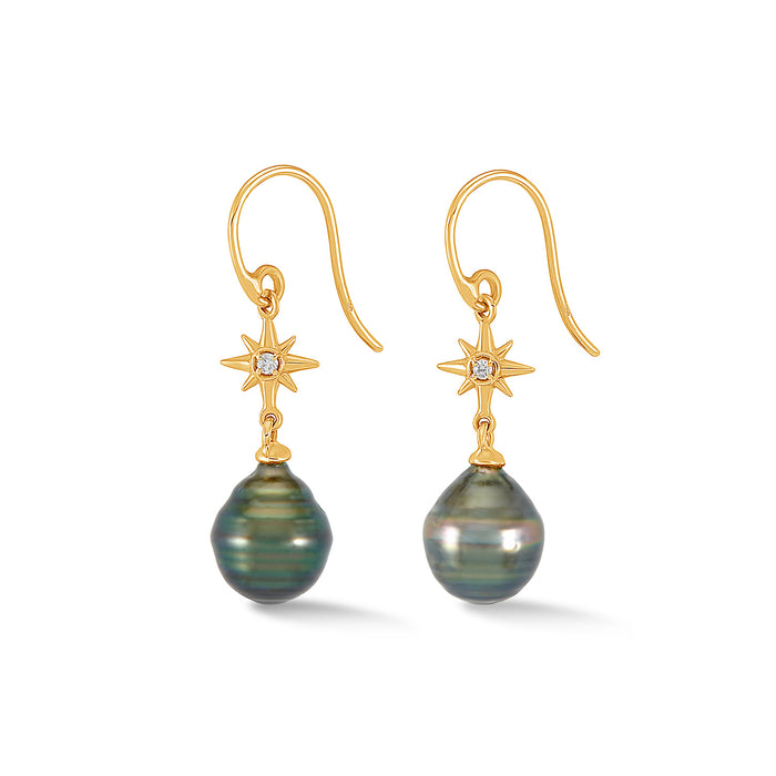 Dower & Hall 14k Gold & Diamond North Star Ear-Drops With Tahitian Pearl