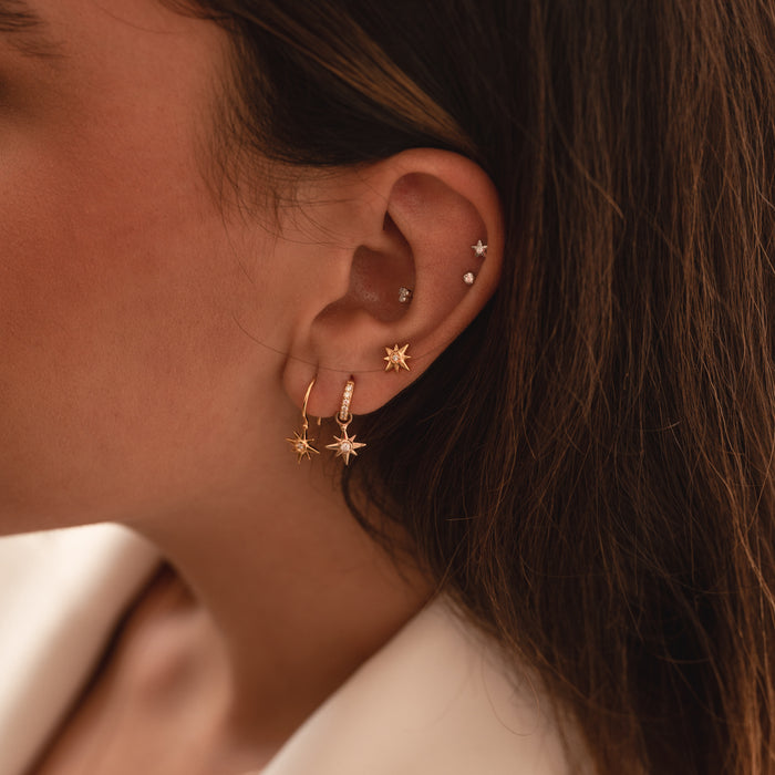 Dower & Hall 14k Gold North Star Diamond Drop Earrings