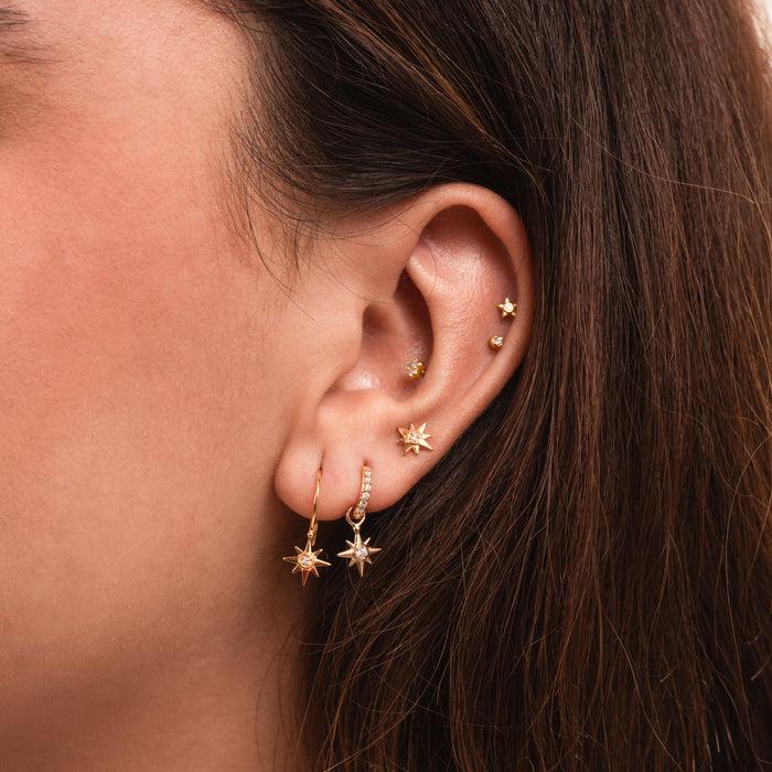 Dower & Hall 14k Gold North Star Diamond Drop Earrings