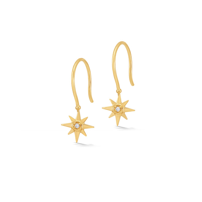 dower & hall 14k Gold North Star Diamond Drop Earrings