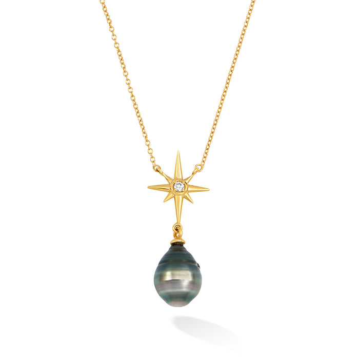 dower & hall 14k Gold North Star Pendant with Tahitian Pearl