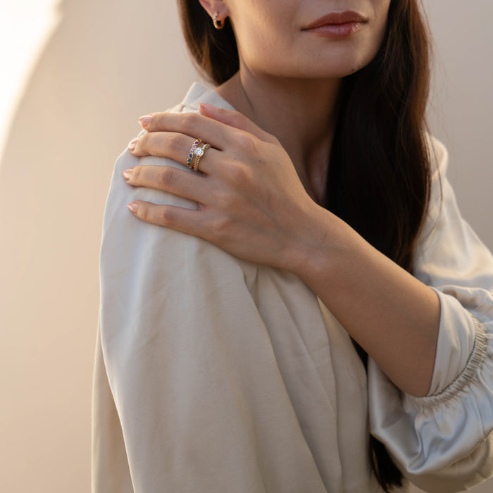 Dower & Hall 14k Gold & Rainbow Sapphire Dotty Half Eternity Ring