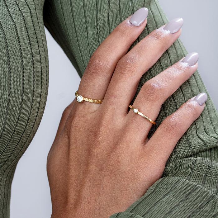 Dower & Hall 14k Hammered Narrative Ring With 2mm Diamond