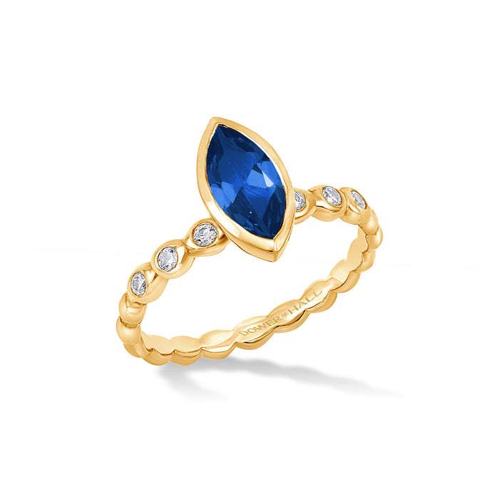 dower & hall 14k Marquise Blue Sapphire and Diamond Bubbles Ring