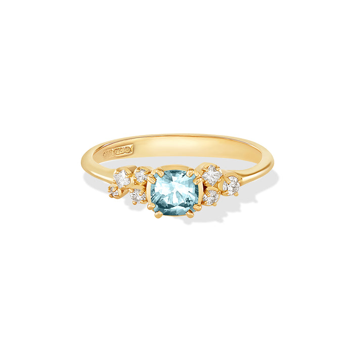 Dower & Hall 18k 5mm Cushion Aquamarine & Diamond Stargazer Ring