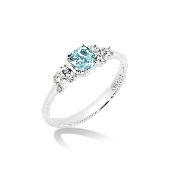 Dower & Hall 18k 5mm Cushion Aquamarine & Diamond Stargazer Ring